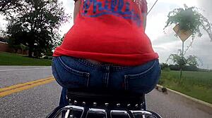 big ass biker slut flashes curves on motorcycle gopro ride