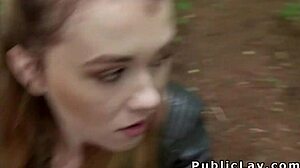 blonde brit takes cock for cash outdoors