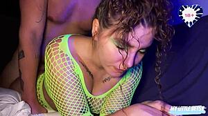 night club beauty bent over doggystyle cumshot swallow