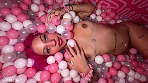 Pink Bimbo Teen Nali Marie's Dirty Feet Play in Ballpit with Petite Boobs