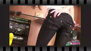 the milf neighbor in tight skinny jeans strips nude teasing her ass before ripping clothes for full reveal