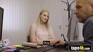 Hungarian blonde rides monster cock on office desk to approve her loan application