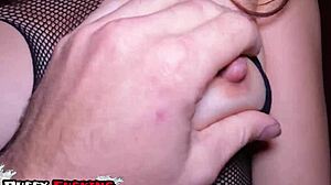 oiled big tits japanese milf fishnets handjob rubs cock on puffy pussy lips