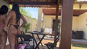 calling beach house job girls for review turns into wild brazilian brunette anal party orgy