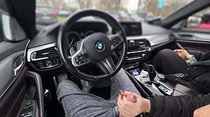 Stranger watches my wet handjob in public lot ends with bus cum blast