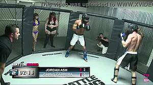 Hey, strong fighter beats Lilith in a match and claims his prize night with her bent over doggy style