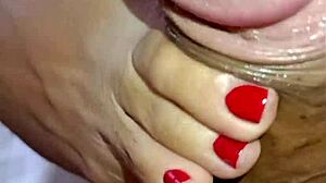 Explosive Footjob Creampie Fills My Sexy Girl's Pierced Nipple Pussy Up Close!
