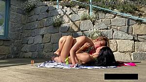 blondes lick pussies outdoors in spring piss play