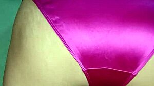 feeling so hot modeling this pink satin panty while orgasming in lingerie 👙💋