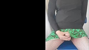 god i look so slutty in fishnets stroking cock till huge cumshot