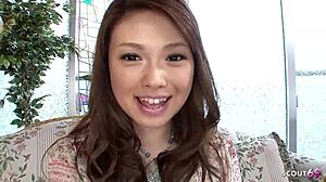 japanese teen tastes first sperm in sloppy uncensored blowjob with vibrator clit orgasm