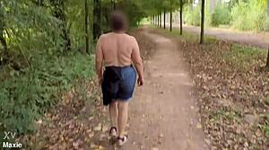 Curvy busty milf cougar flashes huge saggy tits publicly in homemade outdoor tease