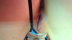 skinny blonde milf with big pussy lips and pierced nipples rides cock with long handjob
