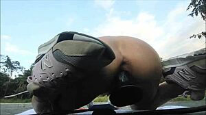 horny polish teen rides dildo cowgirl on car hood till she squirts outdoors