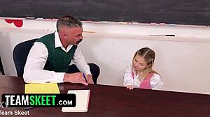teacher's pet spreads legs on desk for rough classroom cock lesson 😈