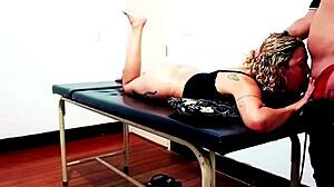 horny waxing client licks masseuse ass pussy desk sex at work!