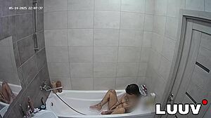 Luuv's Brunette Emily Fingers to Orgasm on Homemade Bathroom Voyeur Camera