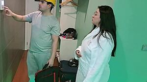 Latina milf demands chubby handyman oils her up before squirting wildly in hotel