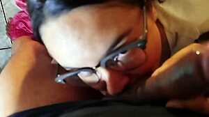nerd brunette deepthroats huge cock till facial cum explosion