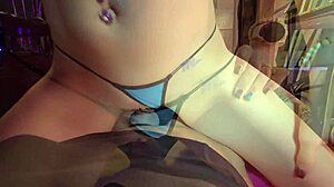 skinny blonde milf with big pussy lips and pierced nipples rides cock with long handjob