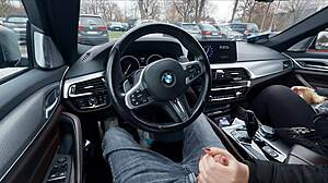 Stranger watches my wet handjob in public lot ends with bus cum blast