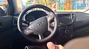 guy jerks off risky in car public spot near students outdoors