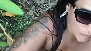 gostosa wife sucks hubby on public beach then takes facial cumshot