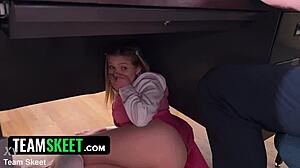 teacher's pet spreads legs on desk for rough classroom cock lesson 😈