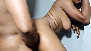 bad flexible ebony girl spreads shaved pussy for big black monster cock quickie pounding her curves