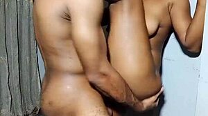 bad flexible ebony girl spreads shaved pussy for big black monster cock quickie pounding her curves