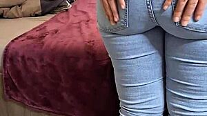 hot curvy blonde wife moans in tight jeans doggystyle before cumshot on huge ass