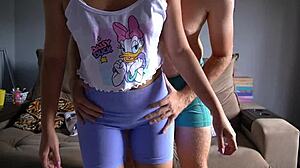 guy grinds tight spandex leggings assjob till underwear cum explosion