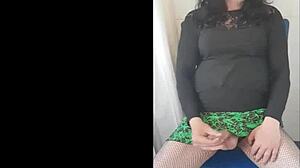 god i look so slutty in fishnets stroking cock till huge cumshot