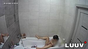 Luuv's Brunette Emily Fingers to Orgasm on Homemade Bathroom Voyeur Camera