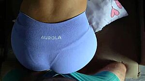 guy grinds tight spandex leggings assjob till underwear cum explosion
