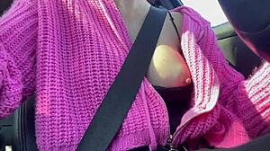 hey italiana milf artemisia flashes juicy tits on car ride