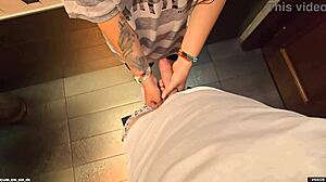 stranger creampies my wet panties in restaurant toilet