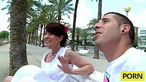 mature redhead milf with small tits sucks cock outdoors