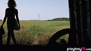 what if a nude blonde milf shows her shaved pussy while touring her ranch?
