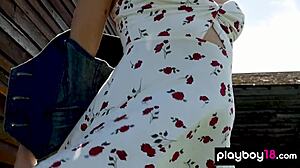 what if a nude blonde milf shows her shaved pussy while touring her ranch?