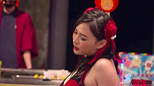 chinese mio rides big cock doggystyle in crowded night market fuck frenzy