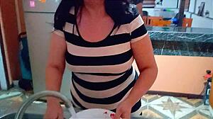 stepsons friend sneaks in kitchen fucks mommy rough while she washes dishes creampie big ass natural tits