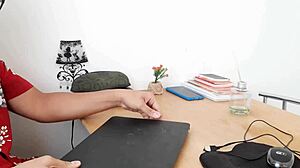 mature woman bends over for repairman's thick cock in intense anal pounding