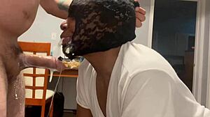 Humiliated facefucked bitch gags on cock then drinks puke from bucket