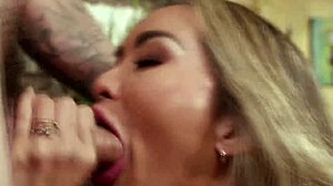 linda lan bent over choking on victor ray's monster cock before creampie doggystyle pounding