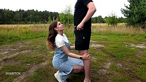 outdoor deepthroat facefuck petite girlfriend begs cum covered swallow rough public