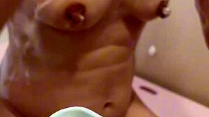WIFE'S PERIOD ENDS TODAY OCTOBER 15TH - HARD NIPPLES READY FOR LICKING IN BATHROOM SEX!