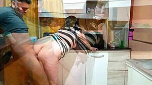 stepsons friend sneaks in kitchen fucks mommy rough while she washes dishes creampie big ass natural tits