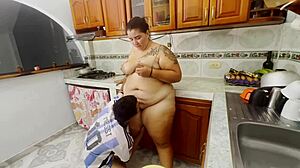 Colombian BBW with big ass and tits gets bareback fucked rough in kitchen scandal