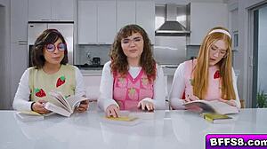 nerd ladies harper red naudi nala ozzy sparx finger pussies and share throbbing monster cock